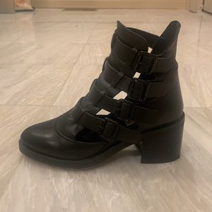 Steve Madden Leather Strappy Booties in Black Leather